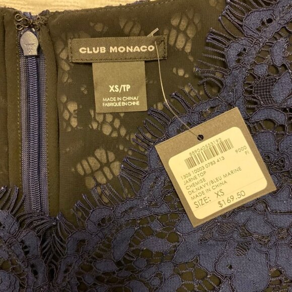 New Club Monaco Jarne Navy Blue Lace V-Neck Blouse - Picture 6 of 9